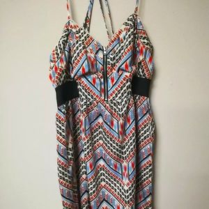 Billabong Summer Dress, Open Back, Boho Beach Style, Geometric Pattern